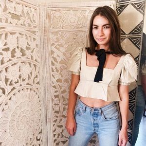 Stone Cold Fox Cream Crop Top with Black Bow